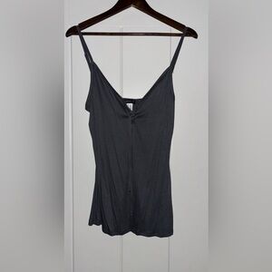 Lascana Ribbed V-Neck Tank Top Women L Summer Strappy Beach Travel Vacation Gray